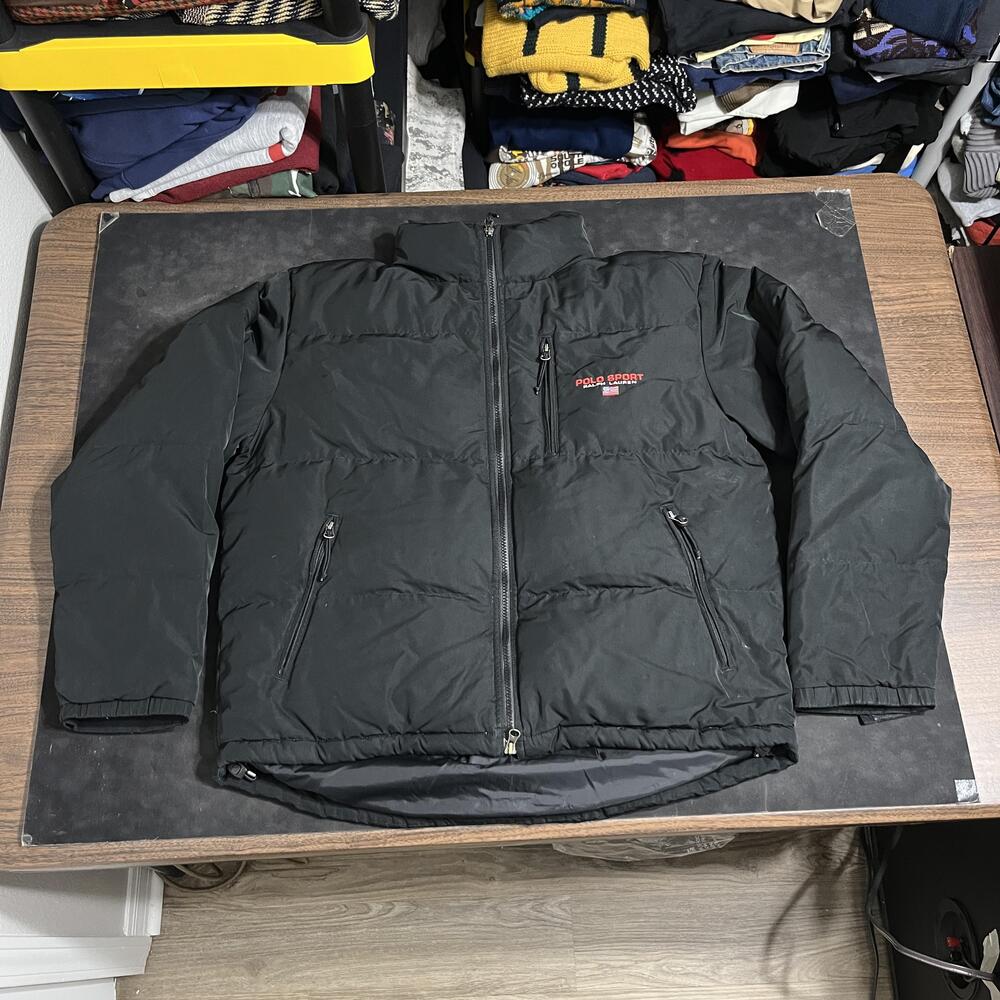Polo Sport Ralph Lauren Down Jacket Men Large Nuptse Vintage 90s Hooded Puffer